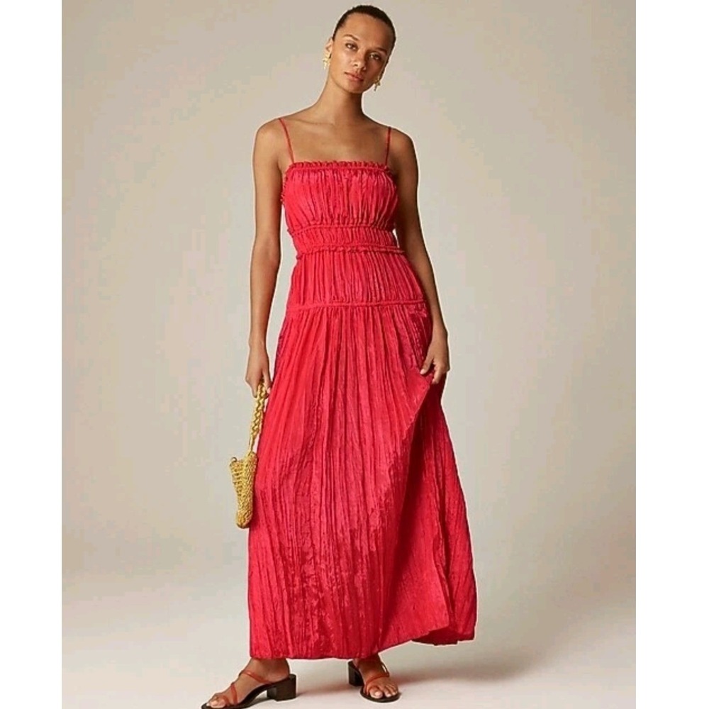 J.Crew Crinkled Ruffle-trim Dress Strawberry Sunrise CL649 XXL Textured Tiered